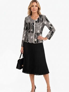 Joseph Ribkoff Vintage Zip Up Stripe Chain Print Sparkly Jacket, size 10